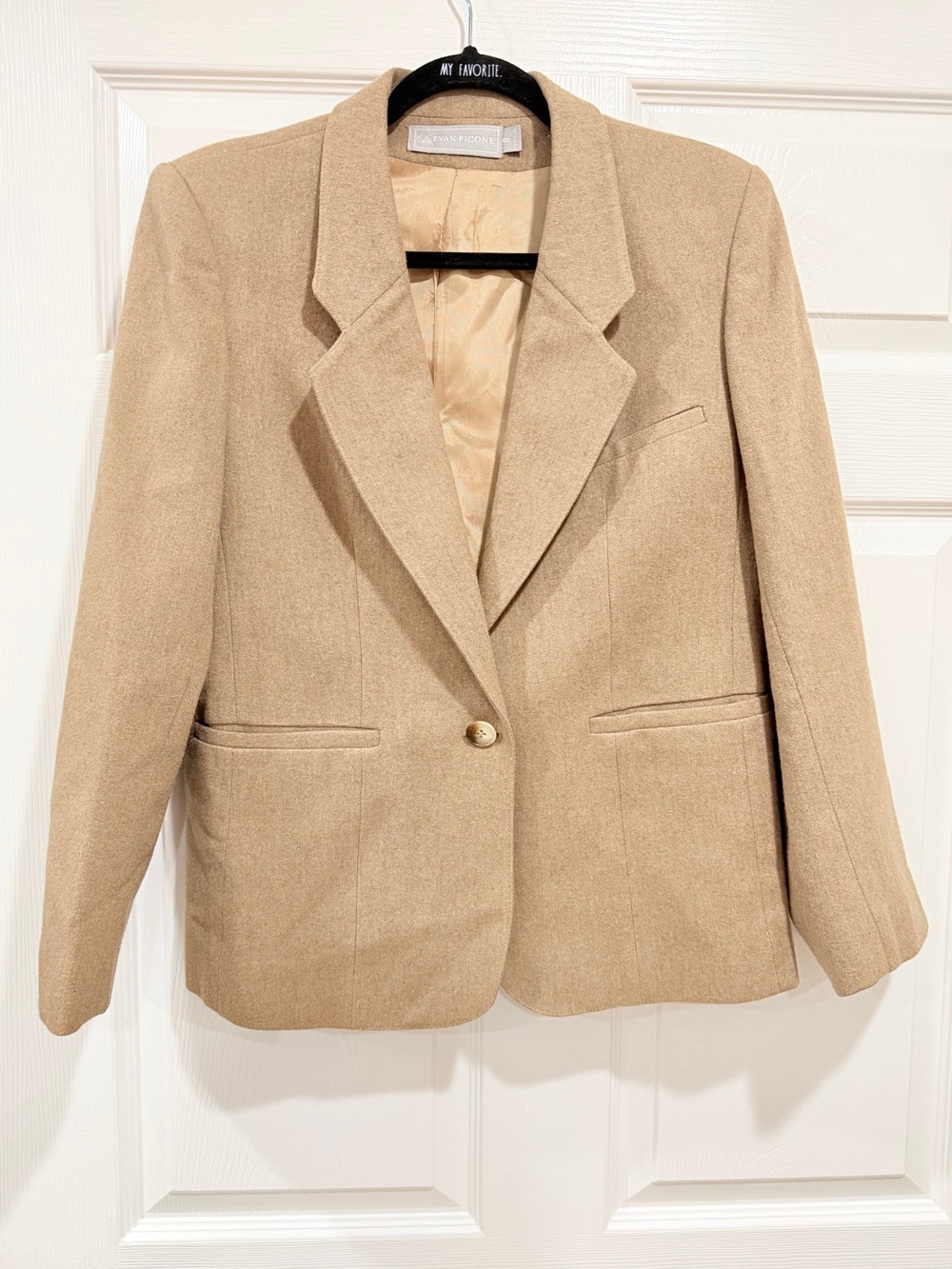 Vintage Evan Picone Beige Single-Button 100% Wool Blazer